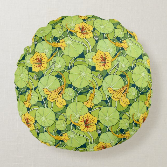 Vintage Waterlilies Round Cushion (Front)