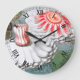 Vintage Waterlily Flowers, Waterlilies in a Pond Large Clock