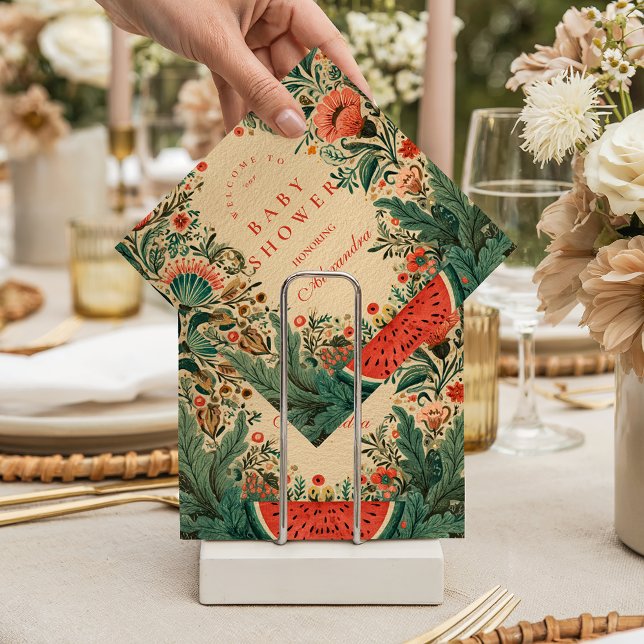 Vintage Watermelon Garden Botanical Baby Shower Napkin (Creator Uploaded)