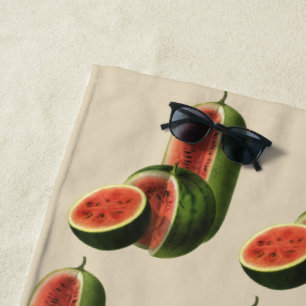 Vintage Watermelons Tall Round, Organic Food Fruit Beach Towel
