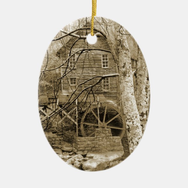 Vintage Waterwheel Ceramic Ornament (Front)