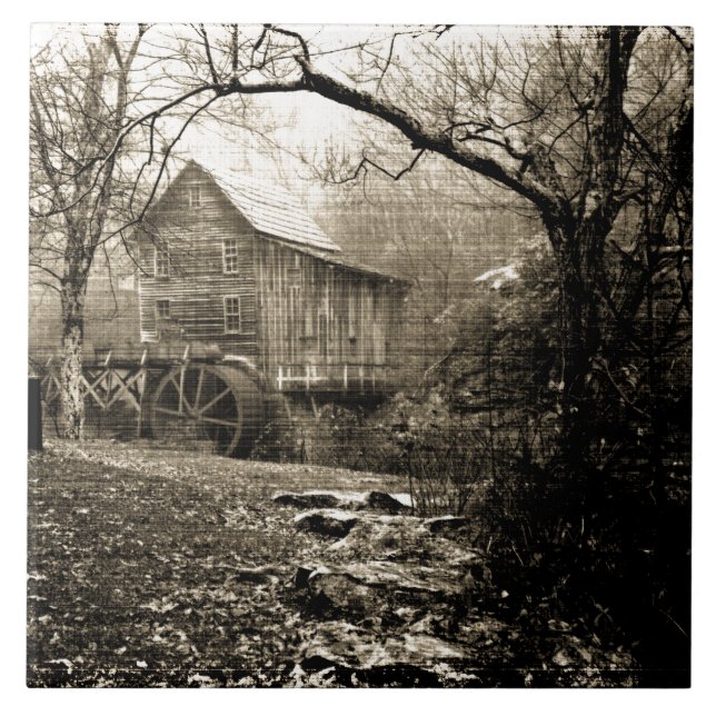 Vintage Waterwheel Ceramic Tile (Front)