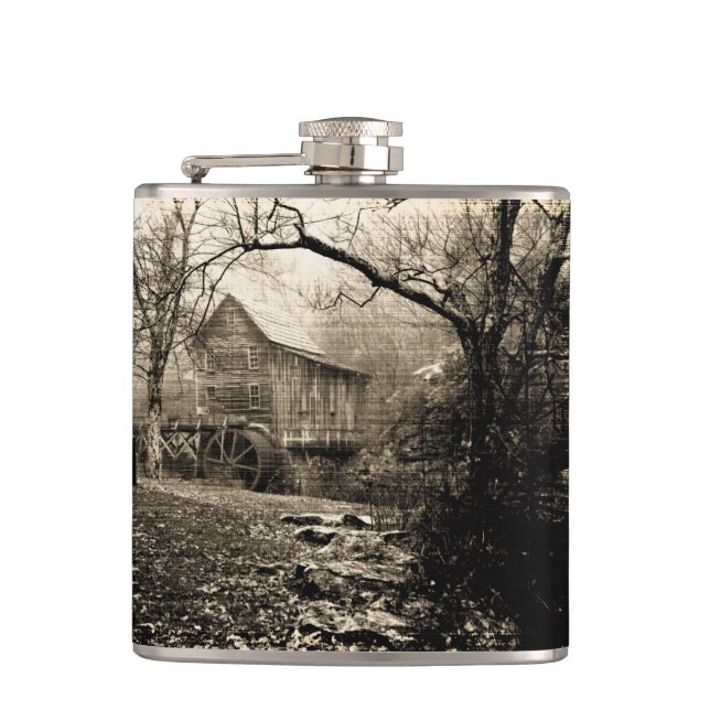 Vintage Waterwheel Hip Flask (Front)
