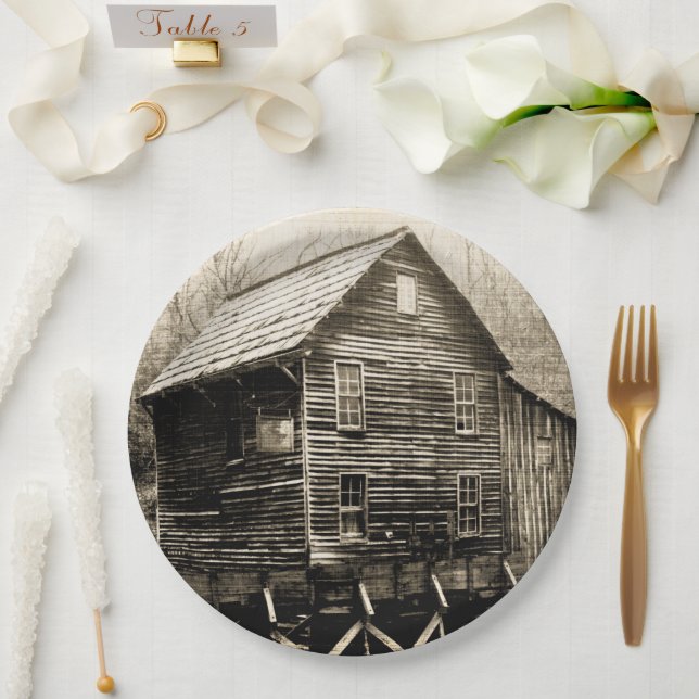 Vintage Waterwheel Paper Plate (Wedding)