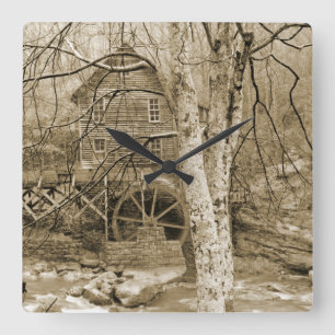 Vintage Waterwheel Square Wall Clock