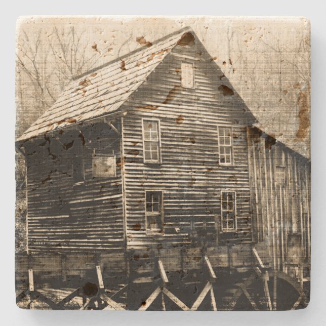 Vintage Waterwheel Stone Coaster (Front)