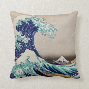 Vintage wave Japanese art Kanazawa Oki Nami Cushion