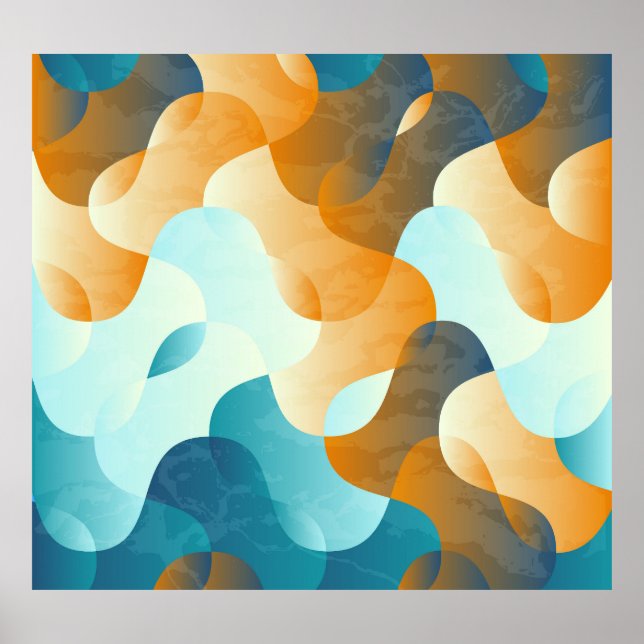 Vintage wave pattern, blue and brown. poster (Front)