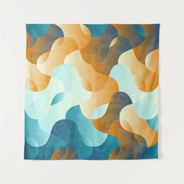 Vintage wave pattern, blue and brown. tapestry (Front)