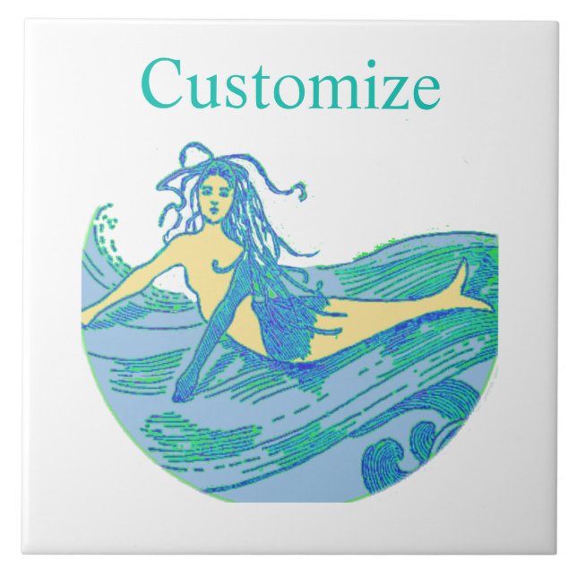Vintage Waveriding Mermaid Thunder_Cove Ceramic Tile (Front)
