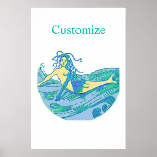 Vintage Waveriding Mermaid Thunder_Cove Poster