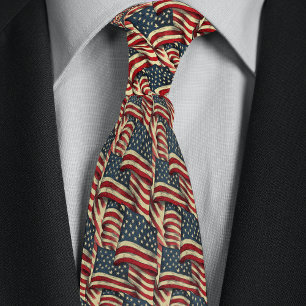 Vintage Waving American Flag Tie
