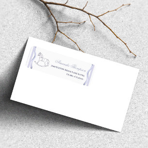 Vintage Wavy Border Blue Rocking Horse Baby Shower Return Address Label