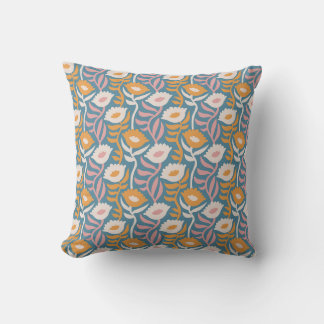 Vintage Wavy Retro Groovy Pastel Floral Pattern Cushion
