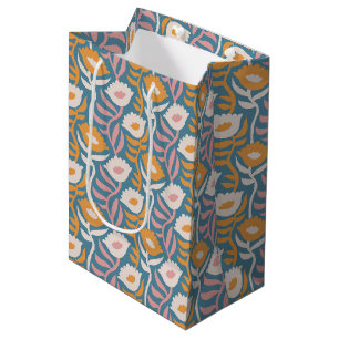 Vintage Wavy Retro Groovy Pastel Floral Pattern Medium Gift Bag