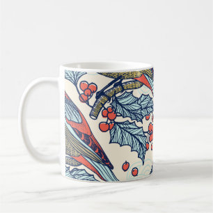 Vintage Waxwings Holly Christmas Pattern Coffee Mug