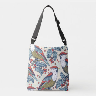 Vintage Waxwings Holly Christmas Pattern Crossbody Bag