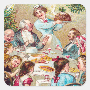 Vintage We all wish you a Merry Christmas Holiday Square Sticker