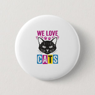 Vintage We Love Cats Cat Face Graphic T-Shirt Desi 6 Cm Round Badge