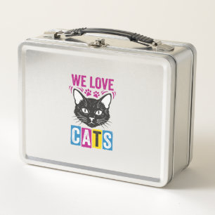 Vintage We Love Cats Cat Face Graphic T-Shirt Desi Metal Lunch Box