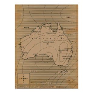 Vintage weather map of Australia Poster