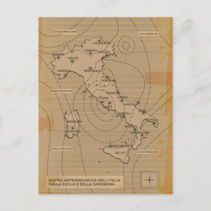 Vintage weather map of Italy, Scilly and Sardinia Invitation Postcard