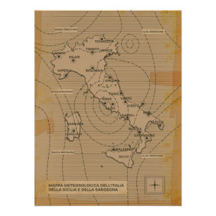 Vintage weather map of Italy, Scilly and Sardinia Poster