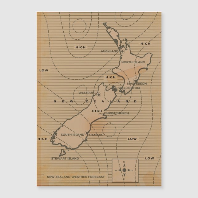 Vintage weather map of New Zealand (Front)