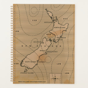 Vintage weather map of New Zealand Planner