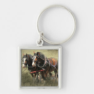 Vintage Weathered Clydesdale Postcard Key Ring