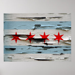 Vintage Weathered Flag of Chicago Poster