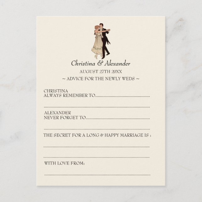 Vintage Wedding Ad Lib Cards Advice 1920's Theme (Front)