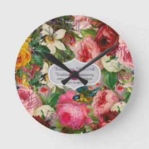 Vintage Wedding Anniversary ROSES - Commemorative Round Clock
