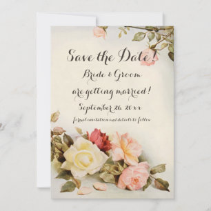 Vintage Wedding Antique Garden Rose Flowers Invitation
