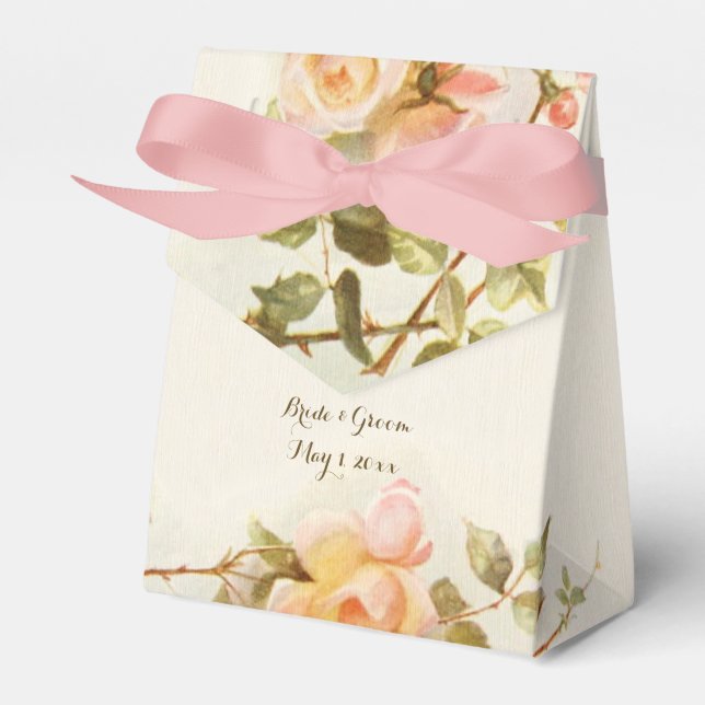 Vintage Wedding Antique Pink Rose Flower Favour Box (Front Side)