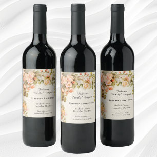 Vintage Wedding Antique Pink Rose Flowers Wine Label