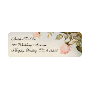 Vintage Wedding, Antique Pink Rose Garden Flowers Return Address Label