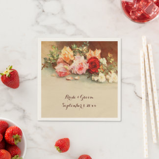 Vintage Wedding, Antique Roses Flowers Still Life Napkin