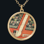 Vintage Wedding, Art Deco Bride and Groom Newlywed Gold Plated Necklace<br><div class="desc">Vintage illustration love and romance art deco design featuring a couple getting married in a church with the guests seated for the marriage ceremony. The man is wearing a formal tuxedo and the woman is wearing a traditional white gown with a long veil that runs down the aisle. The bridal...</div>