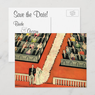 Vintage Wedding Art Deco Newlyweds Save the Date Announcement Postcard