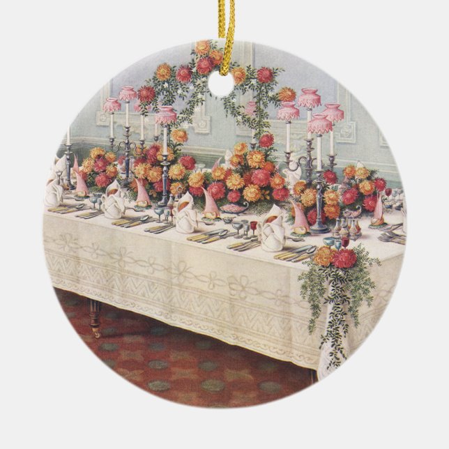 Vintage Wedding Banquet Table Ceramic Ornament (Front)