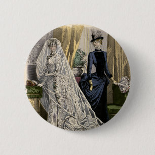 Vintage Wedding Bridal Portrait, Victorian Bride 6 Cm Round Badge