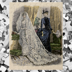 Vintage Wedding Bridal Portrait, Victorian Bride Jigsaw Puzzle