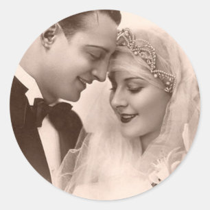 Vintage Wedding Bride and Groom Classic Round Sticker