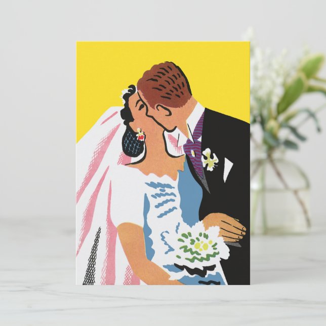 Vintage Wedding, Bride and Groom Newlyweds Kissing Announcement (Standing Front)