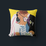 Vintage Wedding, Bride and Groom Newlyweds Kissing Cushion<br><div class="desc">You may now kiss the bride! Vintage illustration wedding design featuring bride and groom lovers kissing at their marriage ceremony. The handsome Irish man with ginger hair is wearing a tuxedo and the beautiful woman is wearing a traditional wedding gown, with a veil and holding a bouquet of garden flowers....</div>
