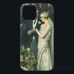 Vintage Wedding, Bride and Groom with Menorah iPhone 12 Case<br><div class="desc">Vintage illustration love and romance wedding ceremony image featuring a couple getting married in a beautiful synagogue with stained glass windows,  flowers and a seven branch menorah. The bride is wearing a long white wedding gown and the groom is handsome in his tuxedo.</div>