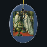 Vintage Wedding, Bride and Groom with Menorah Ceramic Ornament<br><div class="desc">Vintage illustration love and romance wedding ceremony image featuring a couple getting married in a beautiful synagogue with stained glass windows,  flowers and a seven branch menorah. The bride is wearing a long white wedding gown and the groom is handsome in his tuxedo.</div>