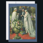 Vintage Wedding, Bride and Groom with Menorah Invitation<br><div class="desc">Vintage illustration love and romance wedding ceremony image featuring a couple getting married in a beautiful synagogue with stained glass windows,  flowers and a seven branch menorah. The bride is wearing a long white wedding gown and the groom is handsome in his tuxedo.</div>