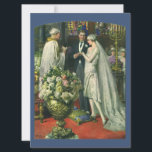 Vintage Wedding, Bride and Groom with Menorah Invitation<br><div class="desc">Vintage illustration love and romance wedding ceremony image featuring a couple getting married in a beautiful synagogue with stained glass windows,  flowers and a seven branch menorah. The bride is wearing a long white wedding gown and the groom is handsome in his tuxedo.</div>